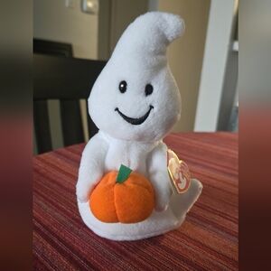 NWT Ty Beanie Baby Spooky Ghost With Pumpkin RARE 2009  7" Plush Halloween